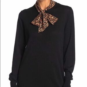 14th & Union Black sweater with cheetah bow tie